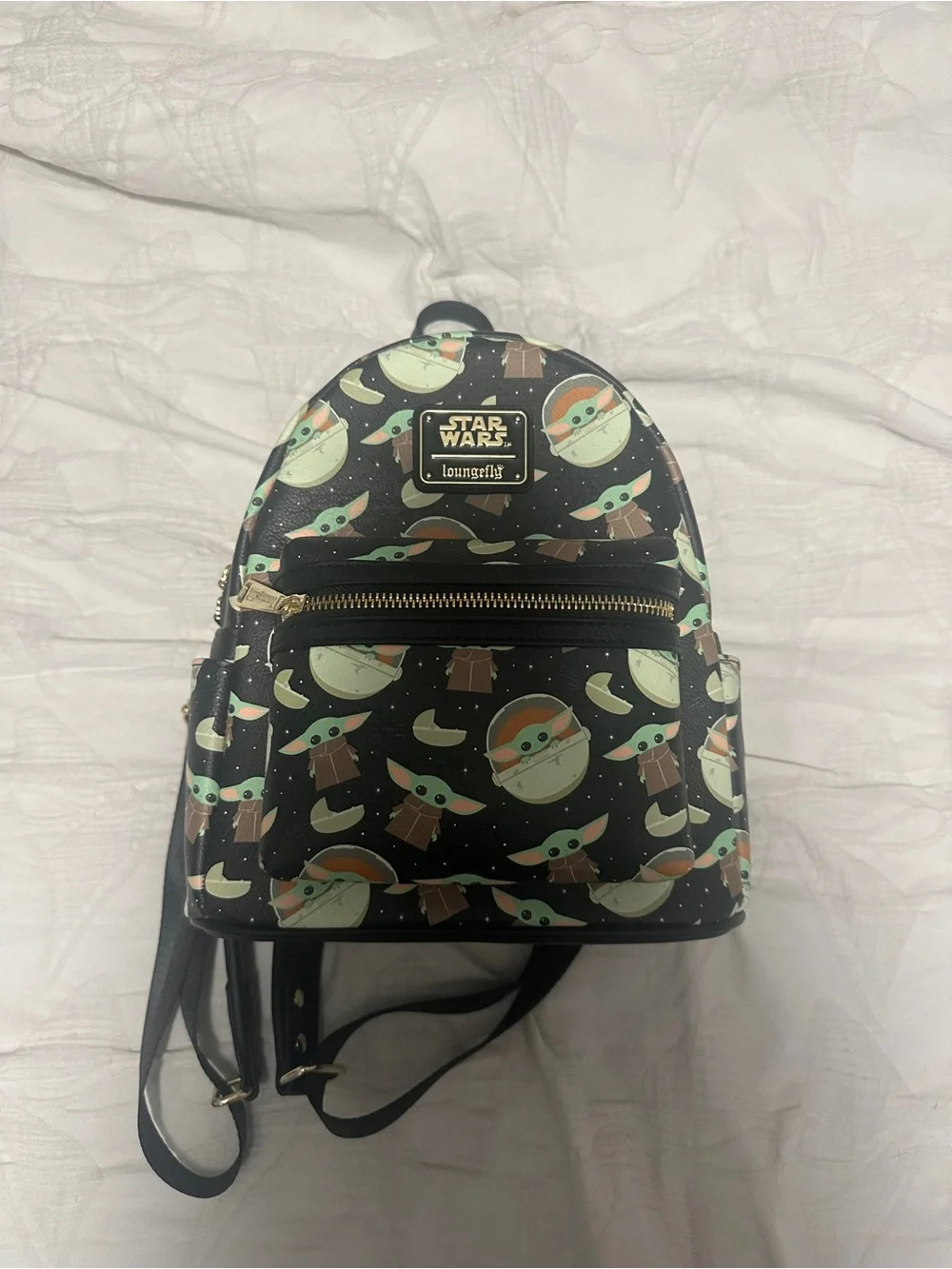 Loungefly Star Wars Grogu Mini Backpack - Black with Mint & Tan Print